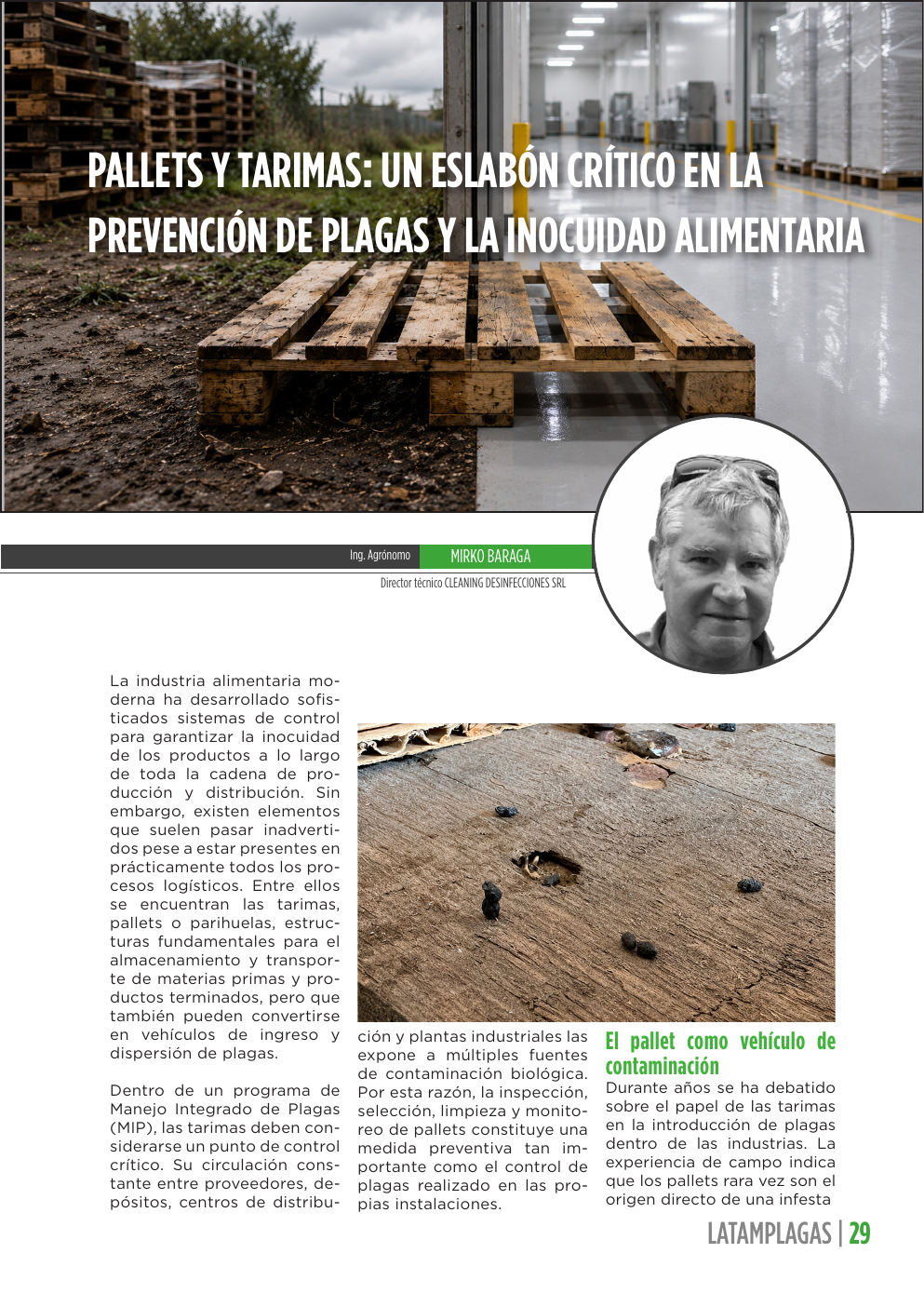 Apertura del artículo sobre pallets, tarimas, plagas e inocuidad alimentaria